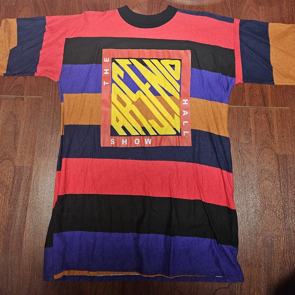 Vintage The Arsenio Hall Showl Striped Graphic T-Shirt Size OSFA